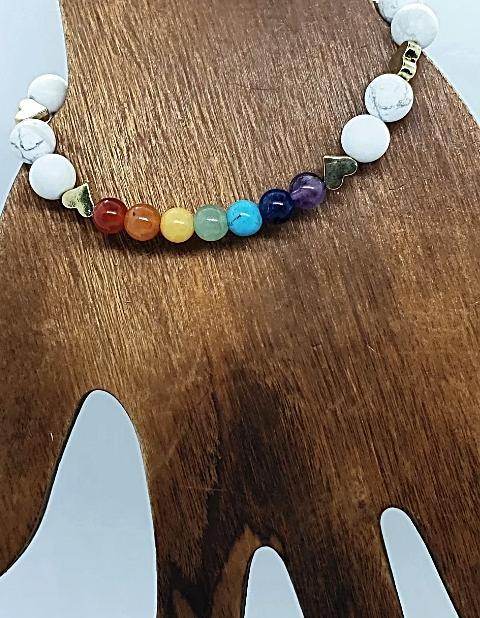Handmade Beaded Bracelet - Chakra Gemstone White Marbled Howlite - Stretchband - South Florida Boho Boutique