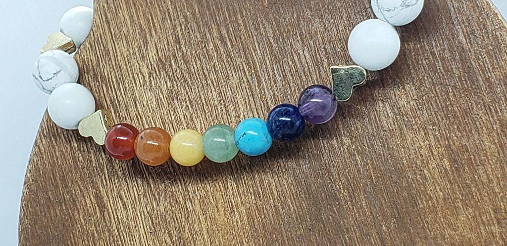 Handmade Beaded Bracelet - Chakra Gemstone White Marbled Howlite - Stretchband - South Florida Boho Boutique