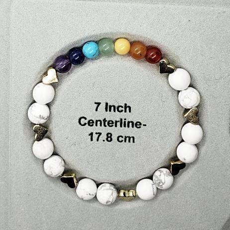 Handmade Beaded Bracelet - Chakra Gemstone White Marbled Howlite - Stretchband - South Florida Boho Boutique