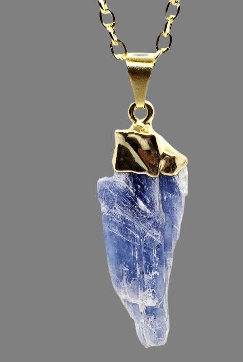 Raw Blue Kyanite Pendant With Yellow Peridot Beads - South Florida Boho Boutique