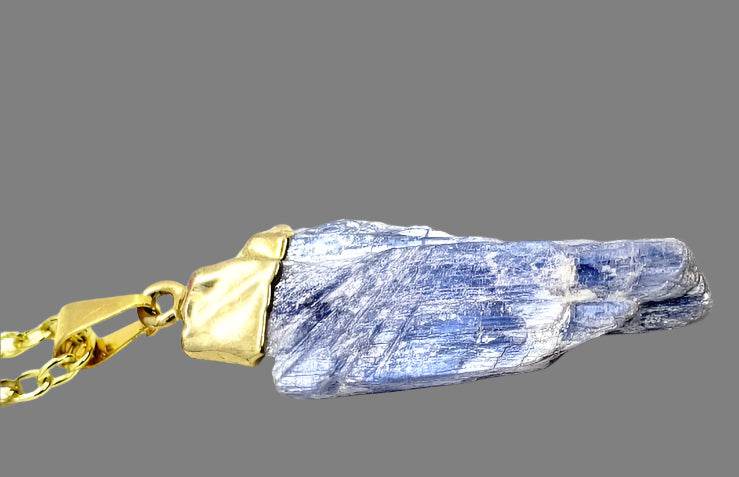 Raw Blue Kyanite Pendant With Yellow Peridot Beads - South Florida Boho Boutique