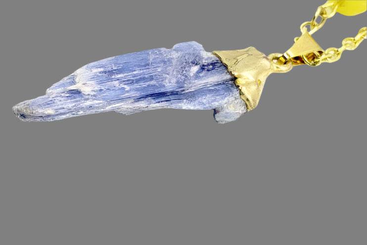 Raw Blue Kyanite Pendant With Yellow Peridot Beads - South Florida Boho Boutique