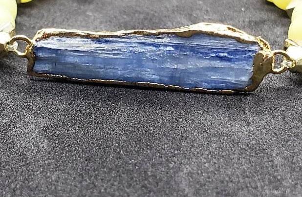 Raw Blue Kyanite With Yellow Peridot Beads Stretchband - South Florida Boho Boutique