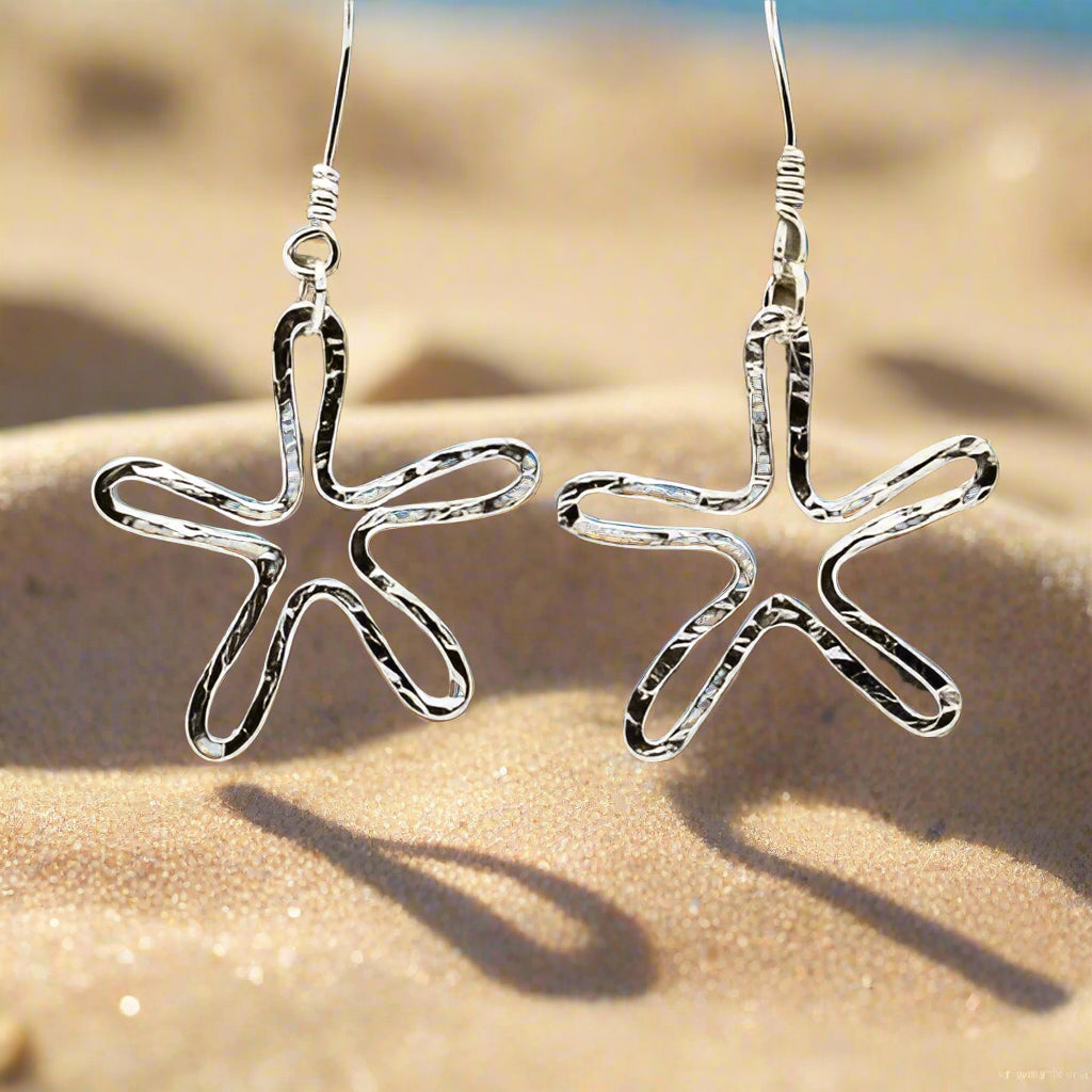 Star Earrings Hammered Style - Sterling Silver - South Florida Boho Boutique