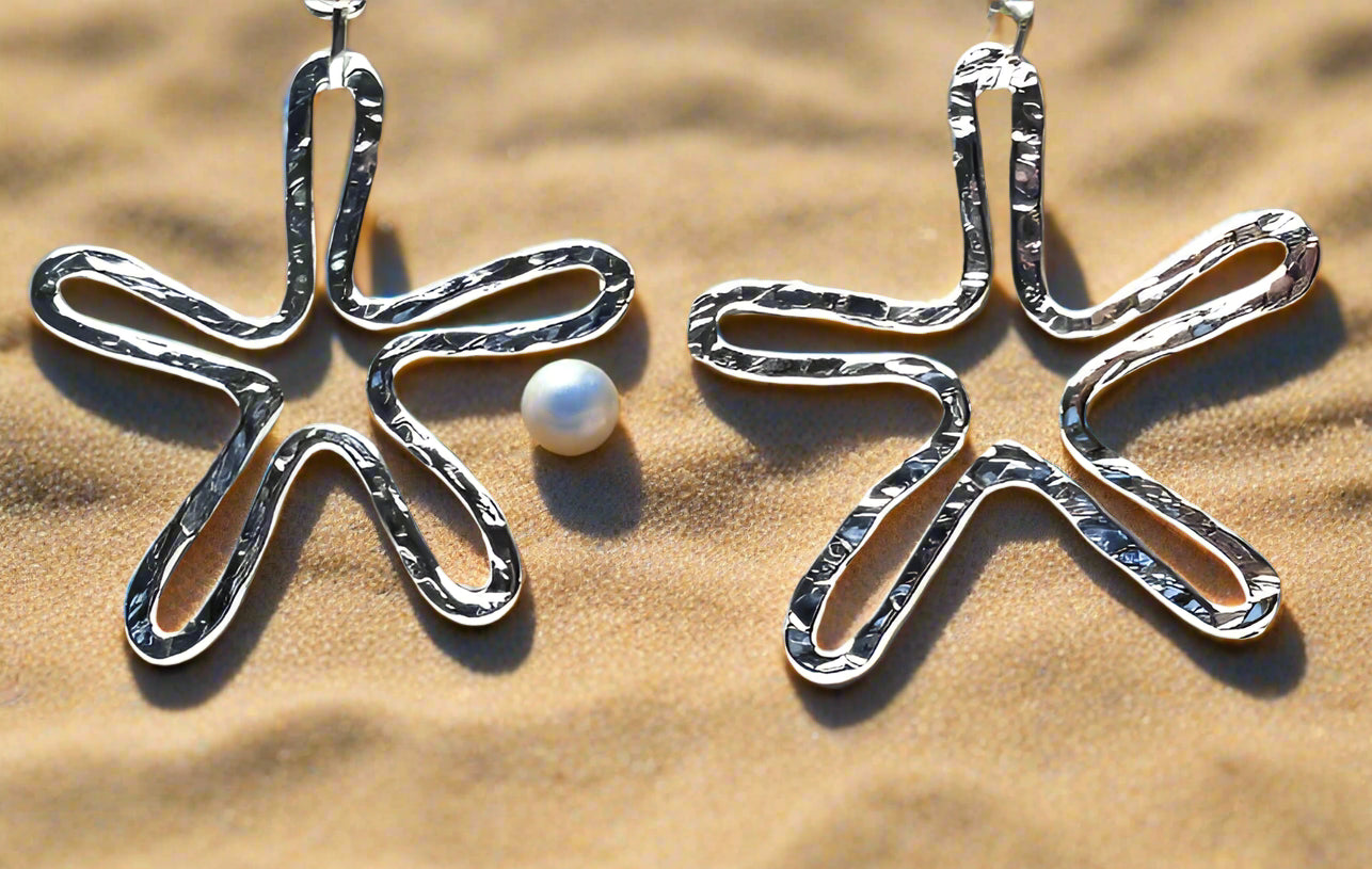 Star Earrings Hammered Style - Sterling Silver - South Florida Boho Boutique
