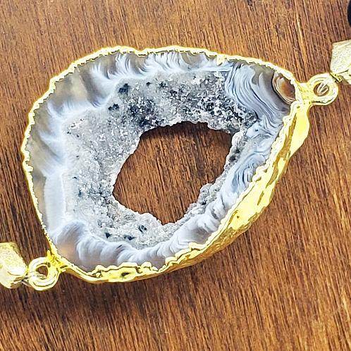 Agate Druzy Slice Bracelet With Black Onyx And Green Aventurine