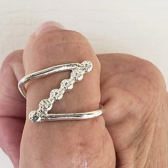 Sterling Silver Boho-Flower-Cross Bar Zig Zag Ring