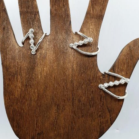Sterling Silver Boho-Flower-Cross Bar Zig Zag Ring