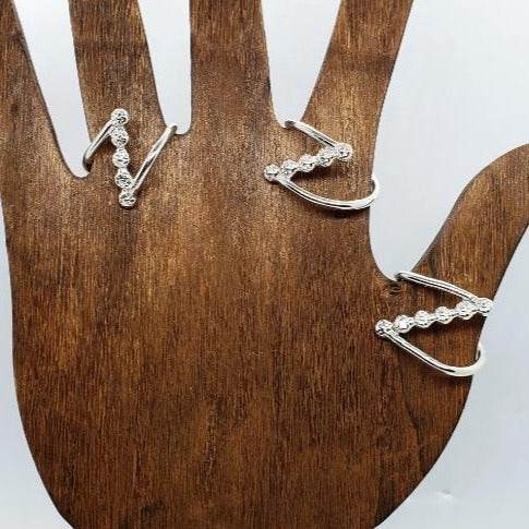 Sterling Silver Boho-Flower-Cross Bar Zig Zag Ring
