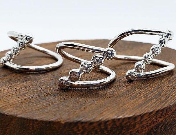 Sterling Silver Boho-Flower-Cross Bar Zig Zag Ring