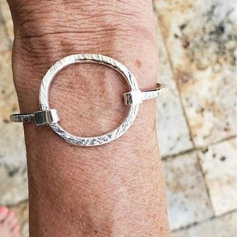 Sterling Silver Hammered Bracelet with Ring clasp - South Florida Boho Boutique
