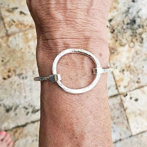 Sterling Silver Hammered Bracelet with Ring clasp - South Florida Boho Boutique