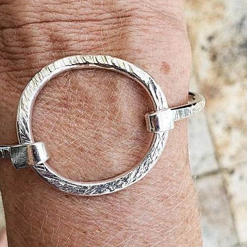 Sterling Silver Hammered Bracelet with Ring clasp - South Florida Boho Boutique