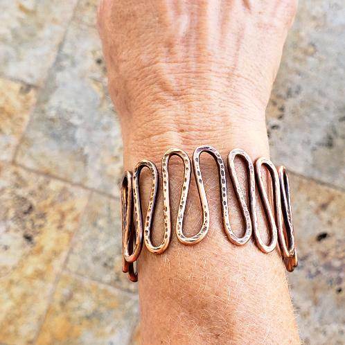 Copper Bracelet Cuff Tarnished - Wave Design
