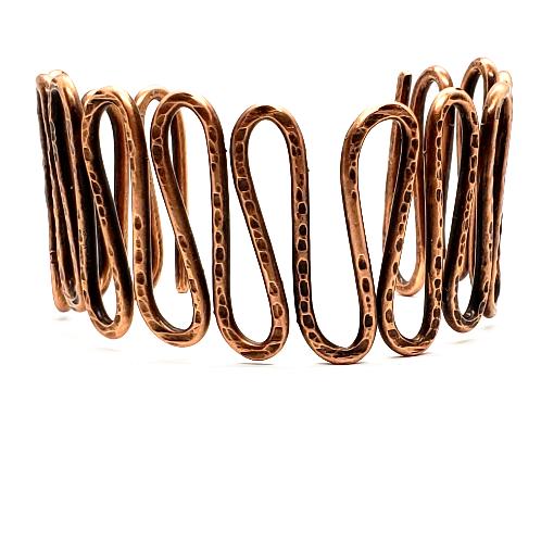 Copper Bracelet Cuff Tarnished - Wave Design