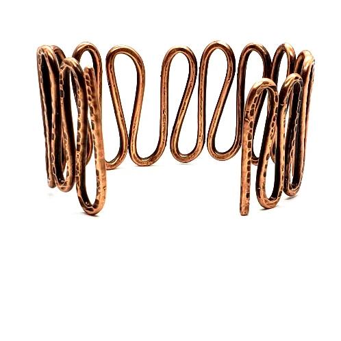 Copper Bracelet Cuff Tarnished - Wave Design