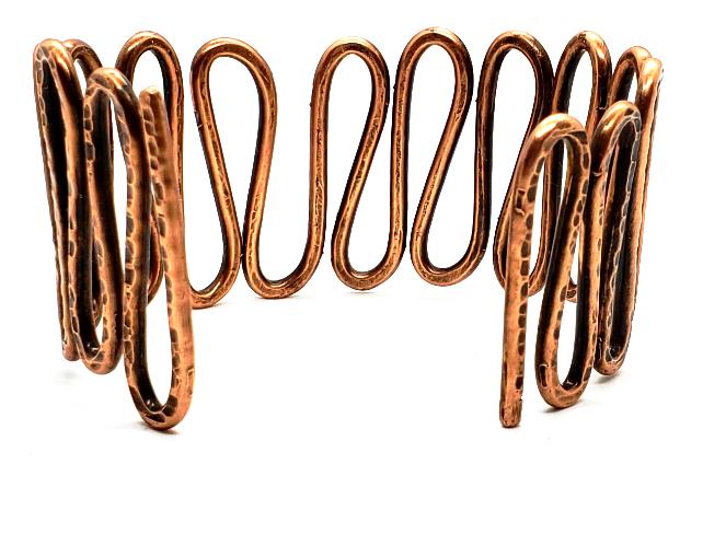 Copper Bracelet Cuff Tarnished - Wave Design
