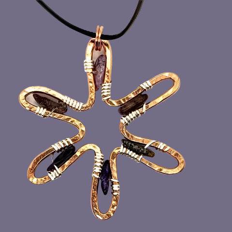Sunshine Pendant Necklace With Purple Charoite - Copper