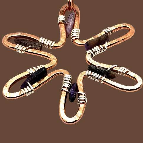 Sunshine Pendant Necklace With Purple Charoite - Copper