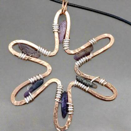 Sunshine Pendant Necklace With Purple Charoite - Copper