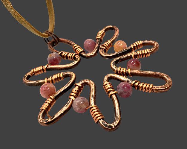 Sun-Flower Pendant Necklace With Pink Tourmaline - Copper - South Florida Boho Boutique