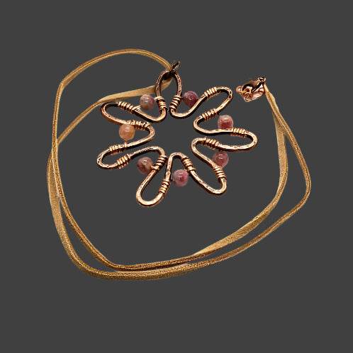 Sun-Flower Pendant Necklace With Pink Tourmaline - Copper - South Florida Boho Boutique
