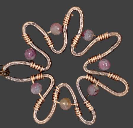 Sun-Flower Pendant Necklace With Pink Tourmaline - Copper - South Florida Boho Boutique