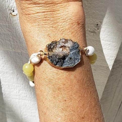 Yellow Peridot/White Howlite Beads String Bracele
