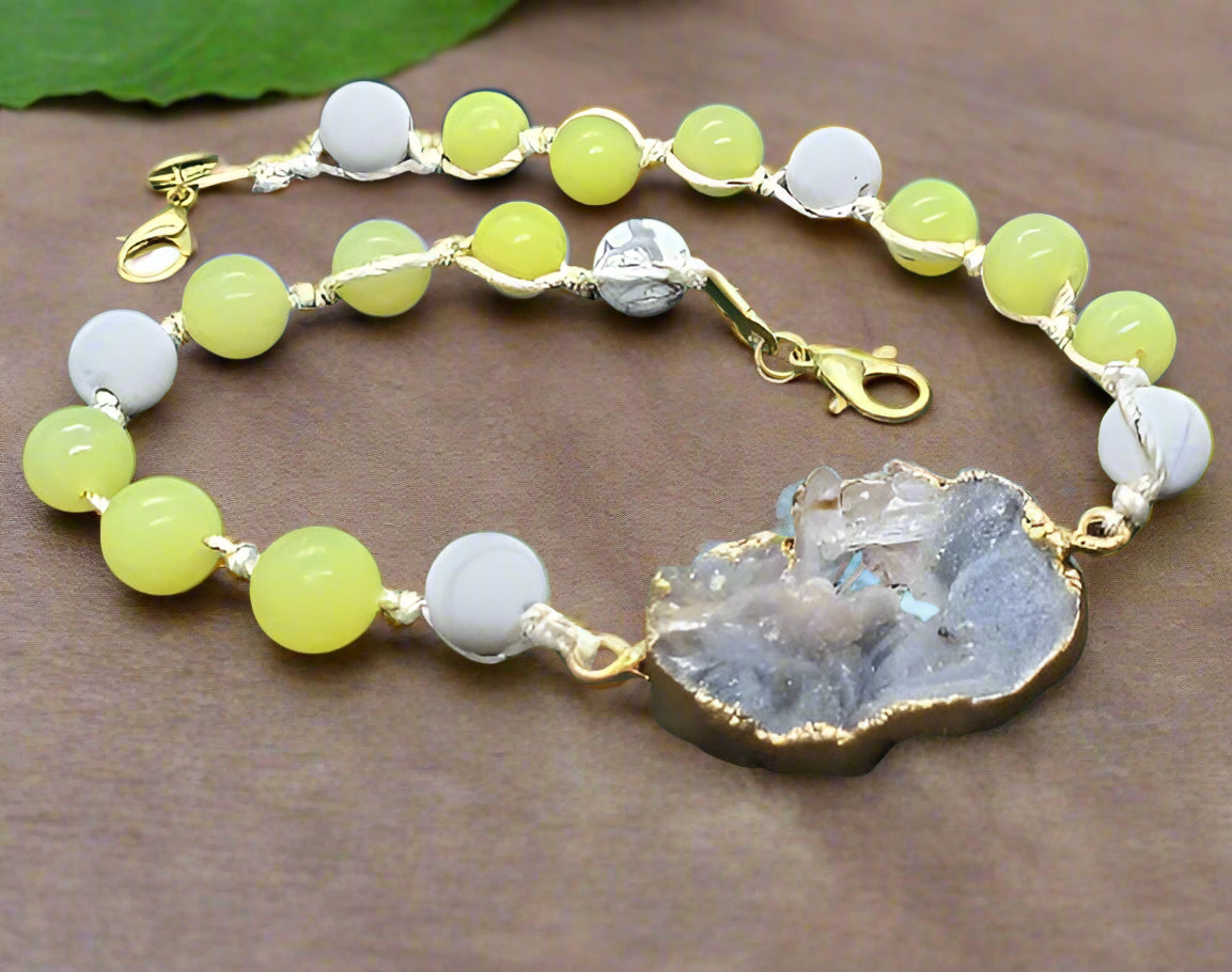 Yellow Peridot/White Howlite Beads String Bracele