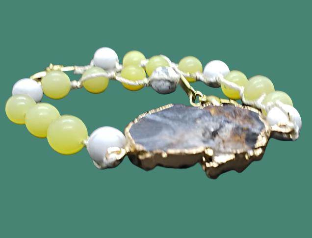 Yellow Peridot/White Howlite Beads String Bracele