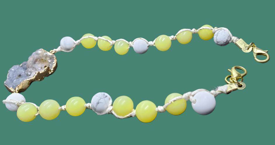 Yellow Peridot/White Howlite Beads String Bracele