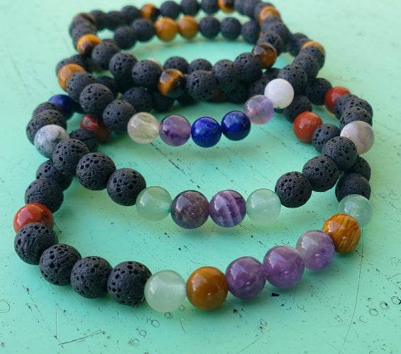 Lava Stone Diffuser Bracelet With Mixed Natural Gemstones