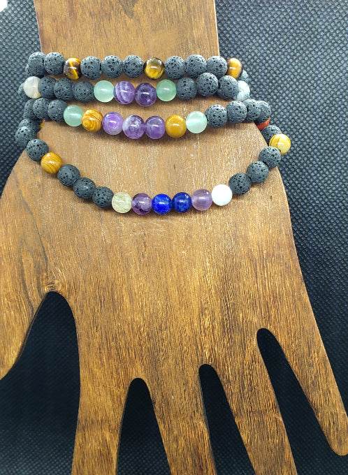 Lava Stone Diffuser Bracelet With Mixed Natural Gemstones
