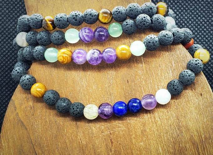 Lava Stone Diffuser Bracelet With Mixed Natural Gemstones