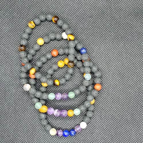 Lava Stone Diffuser Bracelet With Mixed Natural Gemstones