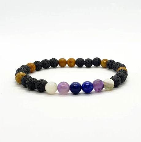 Lava Stone Diffuser Bracelet With Tigers Eye, Amethyst, Lapis Lazuli, white howlite