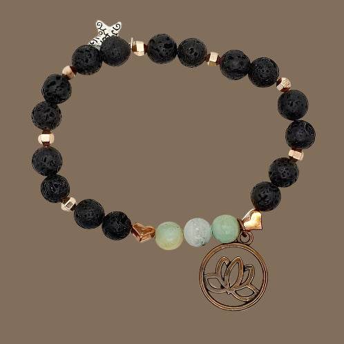 Lava Stone-Amazonite Diffuser BraceletCopper-Lotus Charm-Yoga Beads