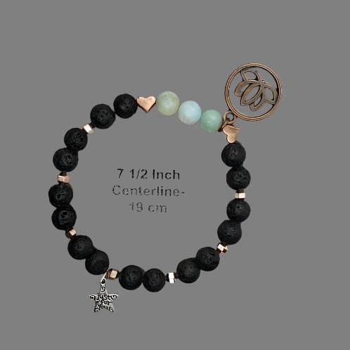Lava Stone-Amazonite Diffuser BraceletCopper-Lotus Charm-Yoga Beads