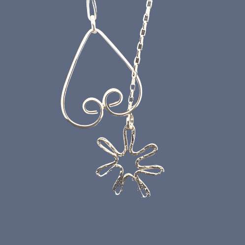 Heart-Star Pendant Lariat-Sterling Silver