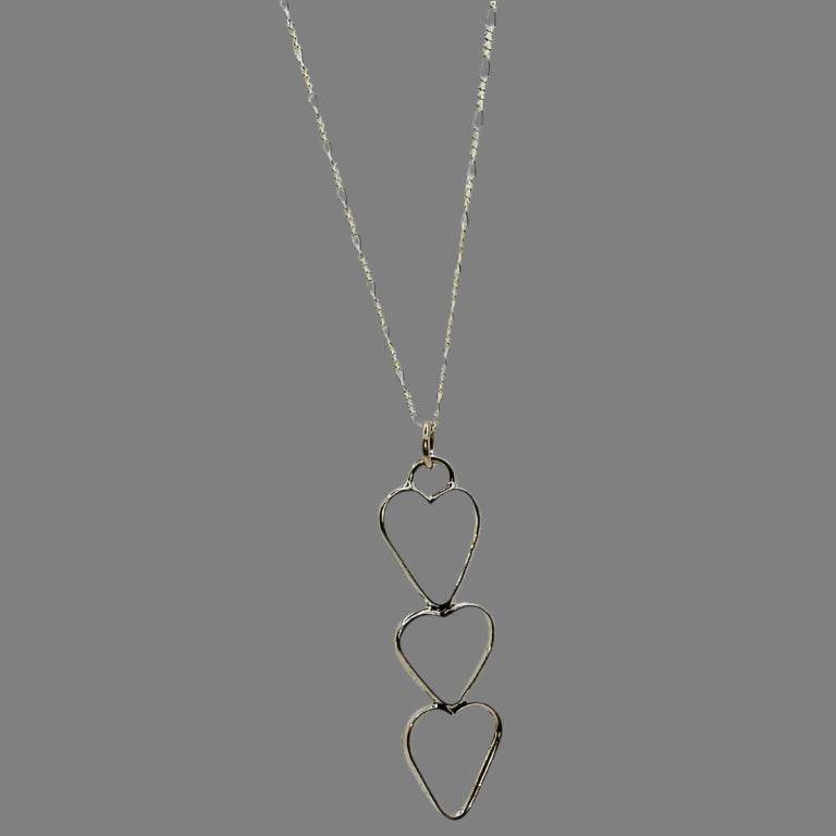 Sterling Silver 3 Hearts Pendant - Interchangable Chain - South Florida Boho Boutique