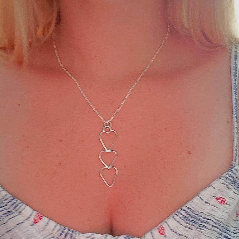 Sterling Silver 3 Hearts Pendant - Interchangable Chain - South Florida Boho Boutique
