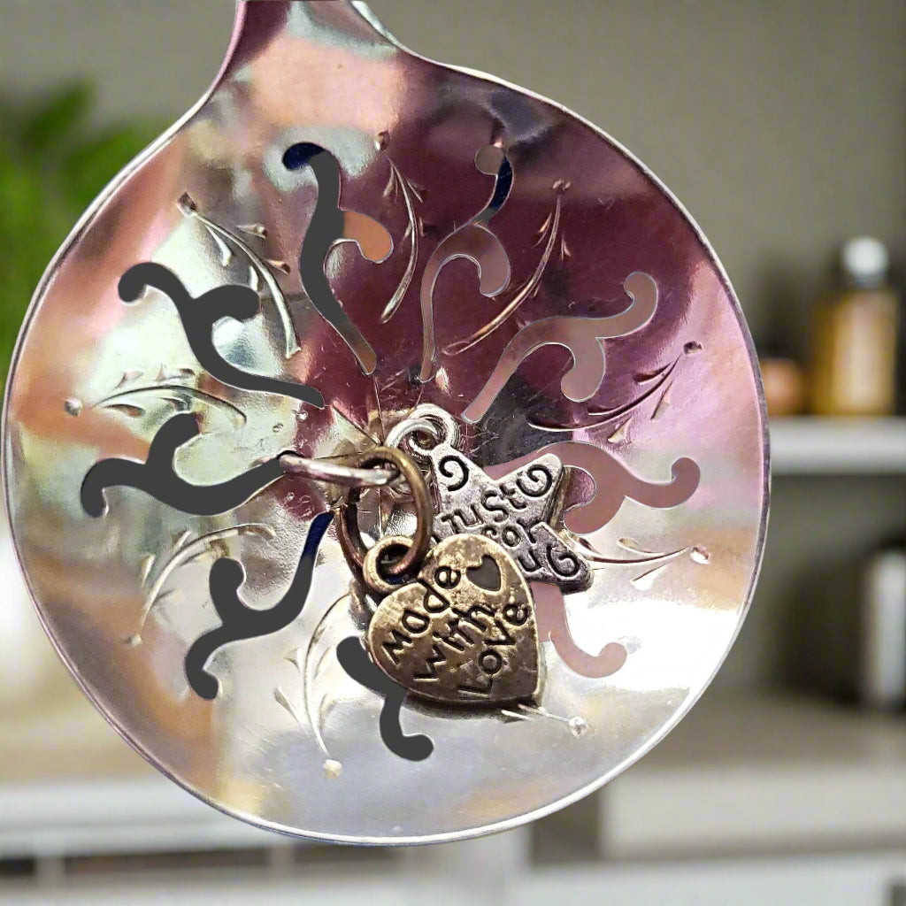Vintage Sterling Silver Slotted Spoon Pendant with Heart Trinkets