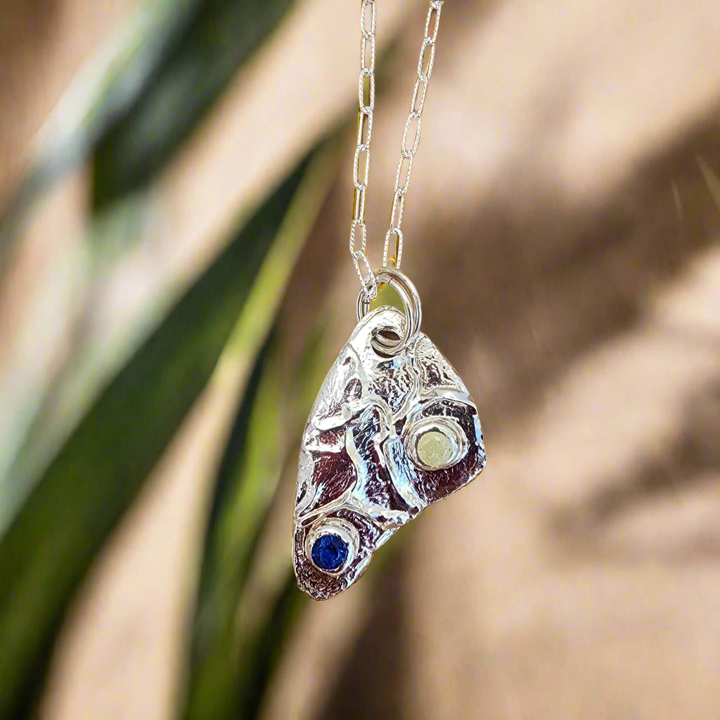 Silver Boho Triangle Pendant With Rhinestones