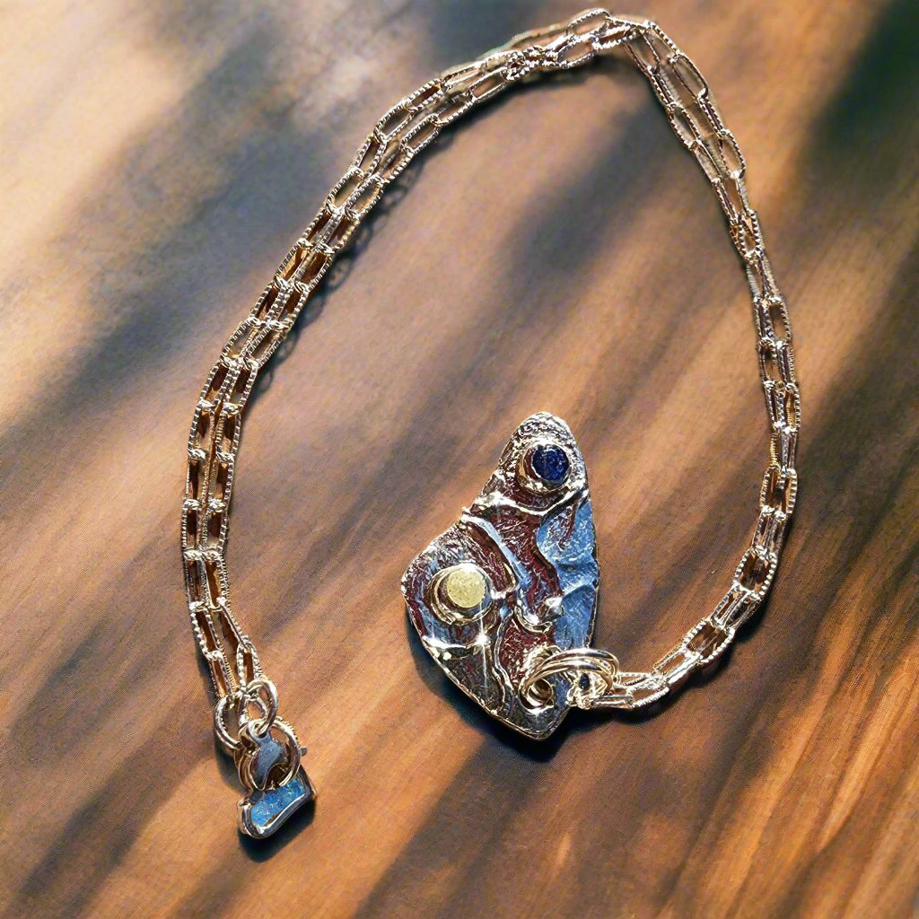 Silver Boho Triangle Pendant With Rhinestones