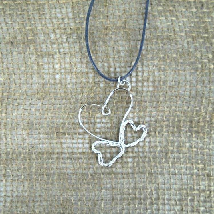 Sterling Silver Heart Pendant With Two Twisted Smaller Hearts - Interchangeable Chain - South Florida Boho Boutique