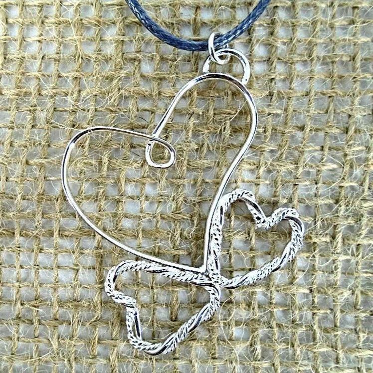 Sterling Silver Heart Pendant With Two Twisted Smaller Hearts -  Interchangeable Chain