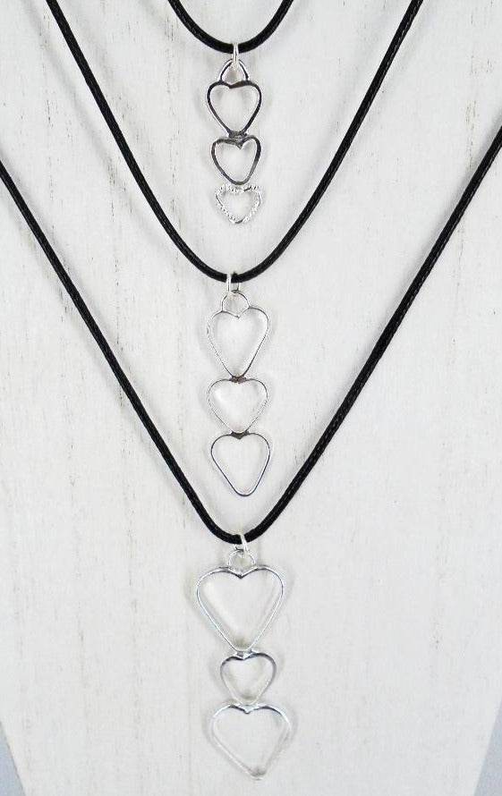 Sterling Silver 3 Hearts Pendant - Interchangable Chain - South Florida Boho Boutique