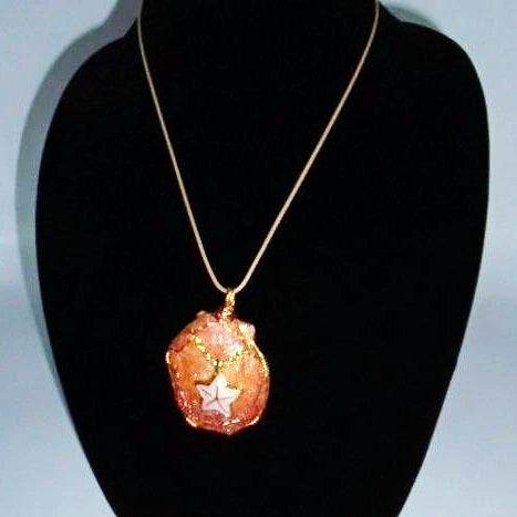 Orange Spiny Oyster Shell Pendant-Copper/Gold Wire Wrapped-Pink Starfish Charm - South Florida Boho Boutique