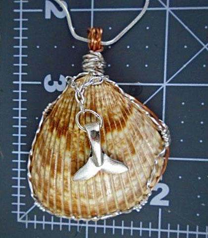 Cockle Shell Pendant With Fishtail Charm-wire wrapped - South Florida Boho Boutique