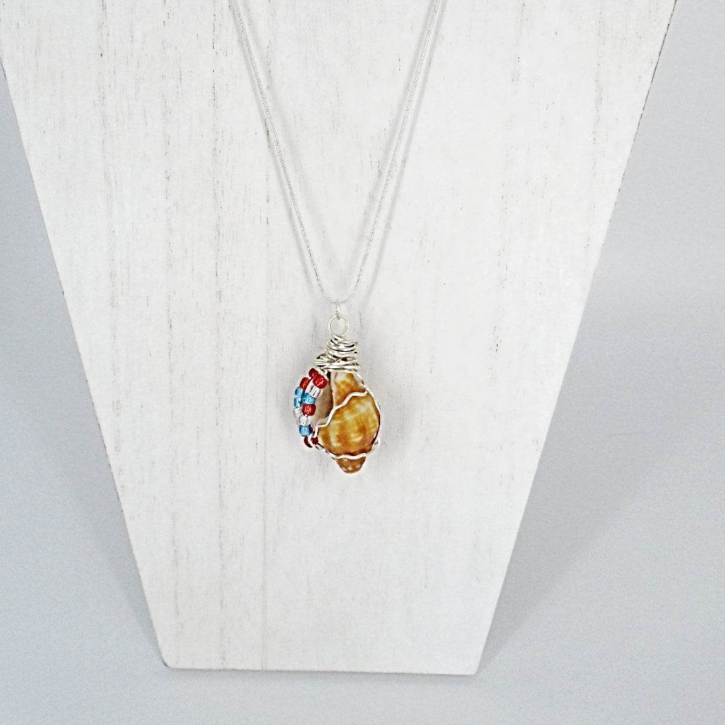 Horse Conch Seashell-Silver Tone Wire Wrapped-Multi Color Glass Beads-Beach Boho Holiday Jewelry - South Florida Boho Boutique
